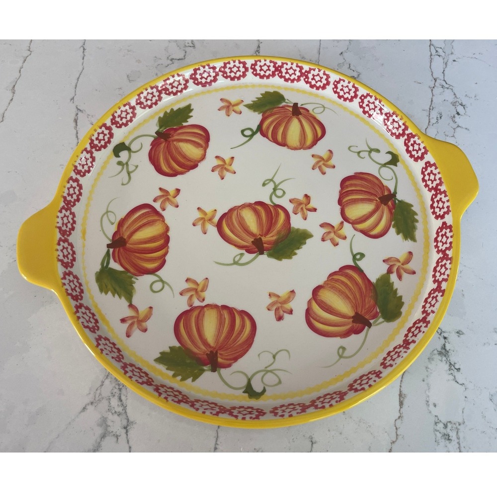 Temp-tations Old World Pumpkin Serving Tray Yellow Platter Ceramic 11.5" NWOT